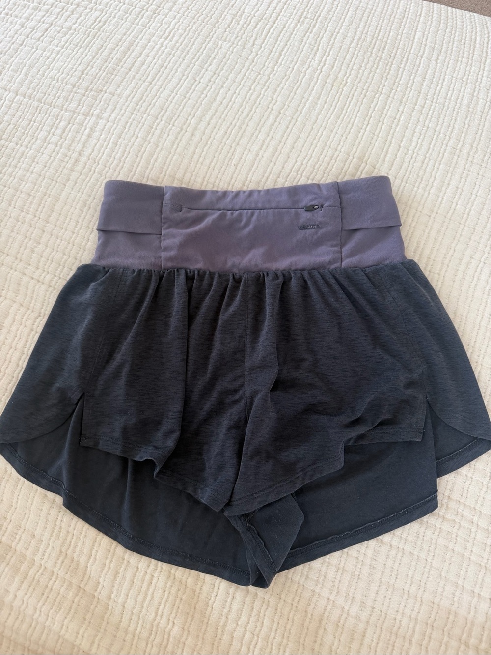 Free People Layered High-Waist Athletic Shorts - dark char gray, almost black